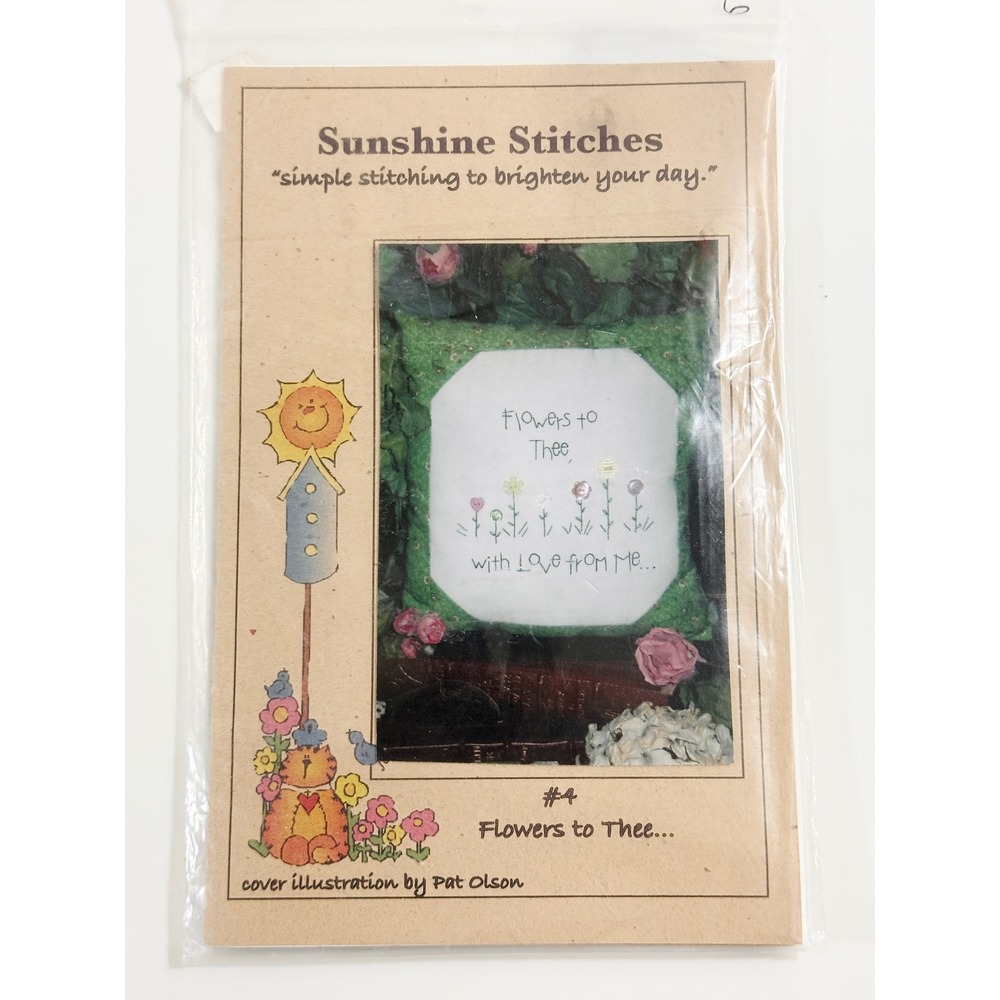 Sunshine Stitches Flowers to Thee Pattern Kit OS Green Floral Embroidery Buttons